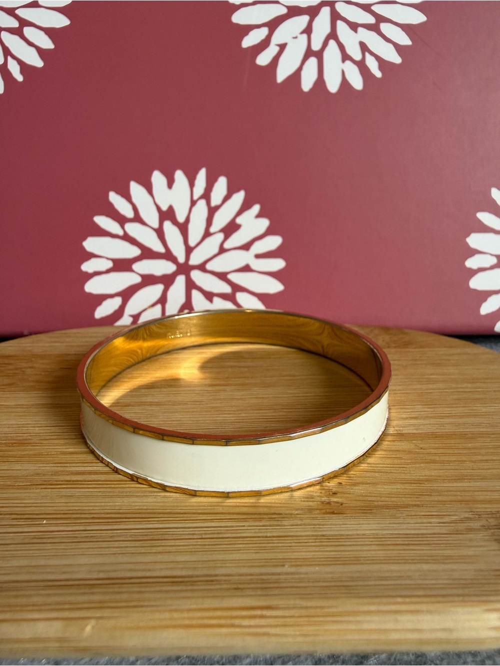 Vintage Monet White Enamel and Gold-tone Bangle